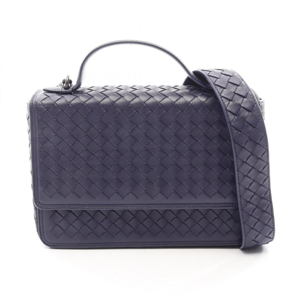 Bottega Veneta Intrecciato 2-Way Handbag, Leather, Women's, Navy